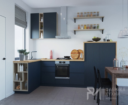 Кухонный гарнитур Софт темно синий Монблан 1600х3600